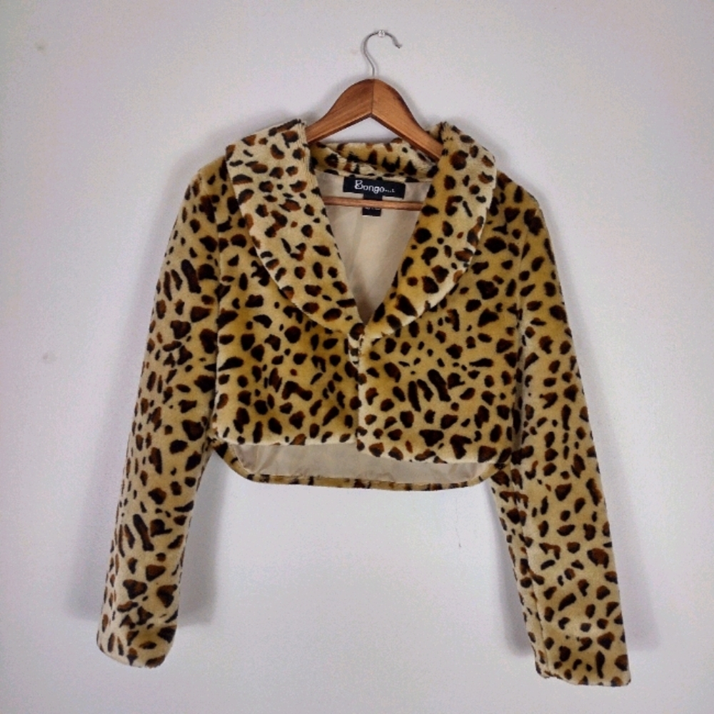 BONGO Faux Cheetah Print Fit Bolo Jacket